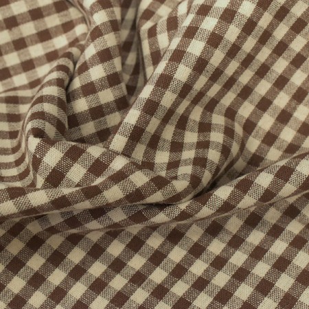 Tissu coton vichy - Petits carreaux marron