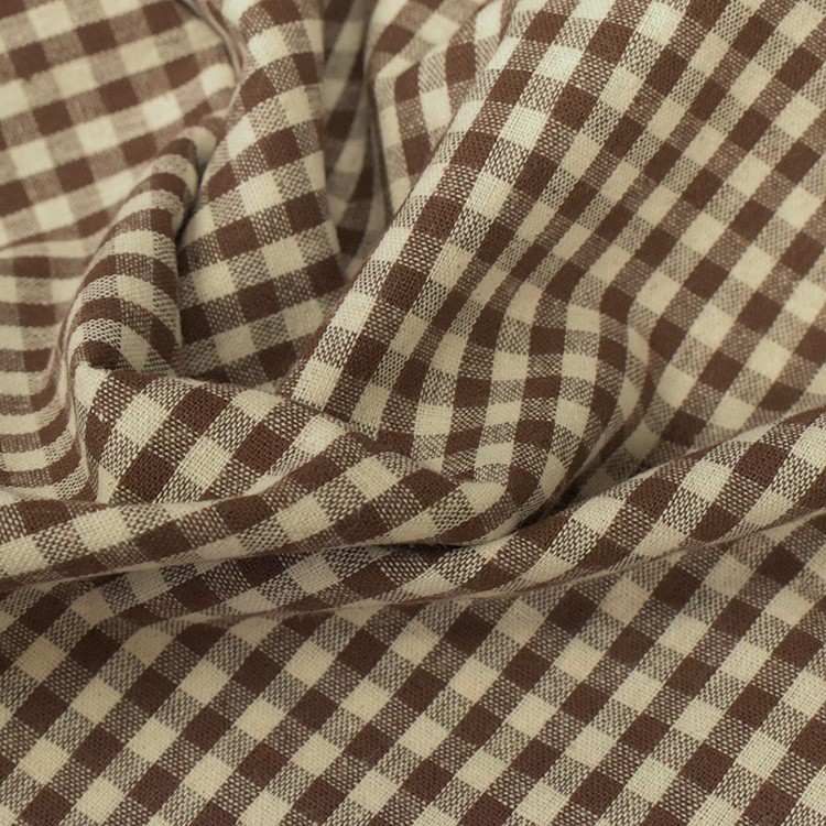 Tissu coton vichy - Petits carreaux marron
