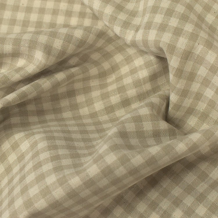 Tissu coton vichy - Petits carreaux beige