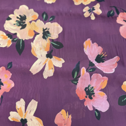 Tissu satin - Fleurs violet