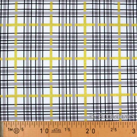 Tissu fantaisie - Tartan gris noir et or