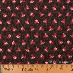 Tissu fantaisie - Penny rose fabrics - Fleurs rouge fond marron