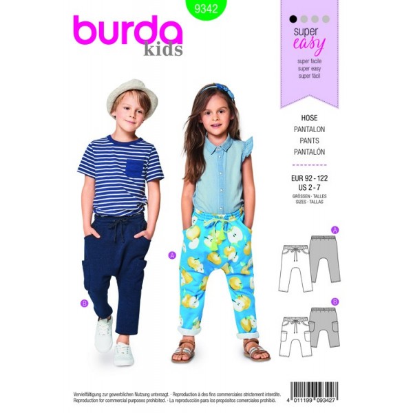 Patron Burda 9342 - Pantalon à coulisse pour enfant