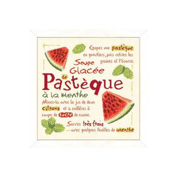 Fiche de broderie Lilipoints : Soupe glacée de pastèque à la menthe