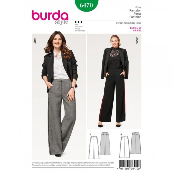 Patron Burda 6470 - Pantalon jambes amples