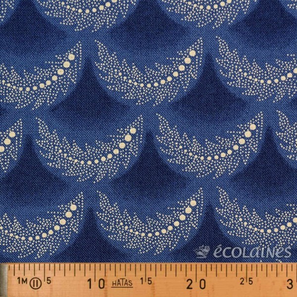 Tissu Moda - Arcs de feuilles bleu denim