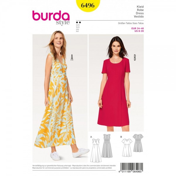 Patron Burda 6496 - Robe taille haute effet cache-cœur