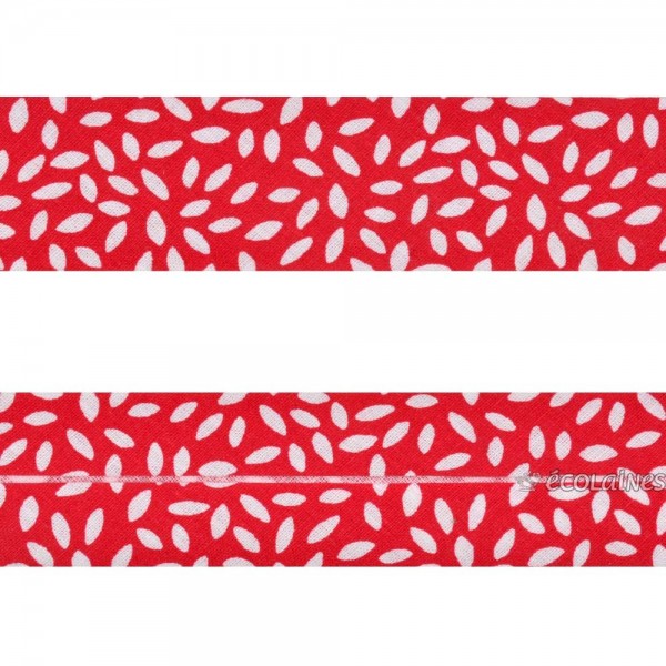 Biais fantaisie - Pétales blanc fond rouge 27 mm