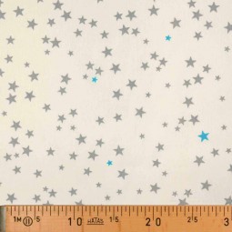 Tissu piqué de coton étoiles gris/turquoise