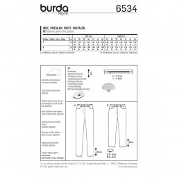 Patron Burda 6534 - Pantlon étroit, pantalon 3/4