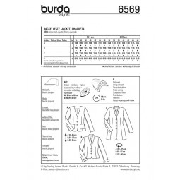 Patron Burda 6569 - Veste encolure en V, parement de col