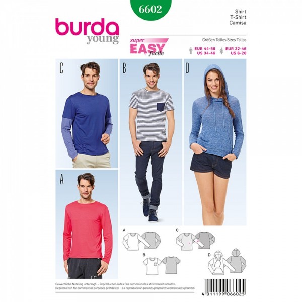 Patron Burda 6602 - Tee-shirt mixte