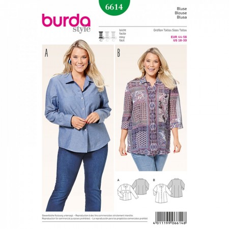 Patron Burda 6614 - Chemise légèrement cintrée