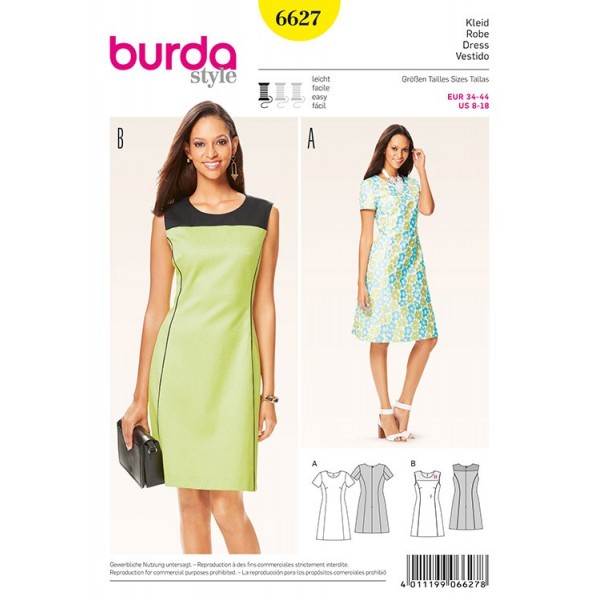 Patron Burda 6627 - Robe légèrement évasée