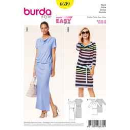 Patron Burda 6639 - Robe en jersey, col bénitier et coulisse à ruban