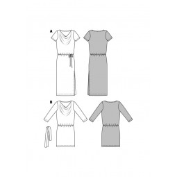 Patron Burda 6639 - Robe en jersey, col bénitier et coulisse à ruban