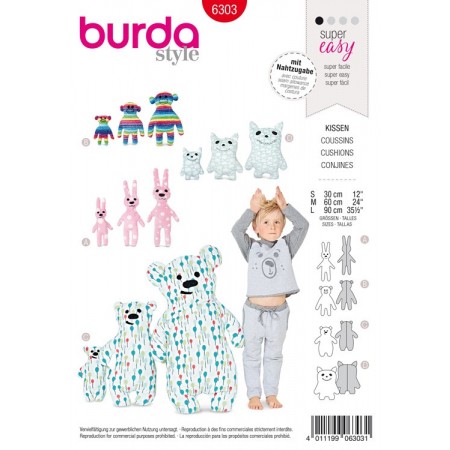 Patron Burda 6303 - Doudous, coussins pour enfants