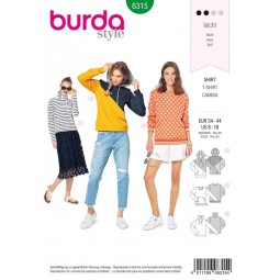 Patron Burda 6315 - Sweat shirt à capuche, col droit ou classique