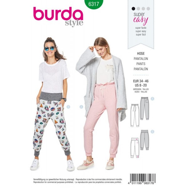 Patron Burda 6317 - Pantalon jogpant