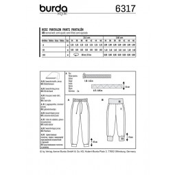 Patron Burda 6317 - Pantalon jogpant