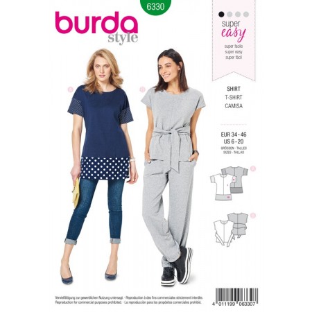 Patron Burda 6330 - Tee-shirt à épaules débordantes