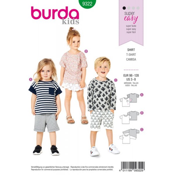 Patron Burda 9322 - T-shirt pour enfant