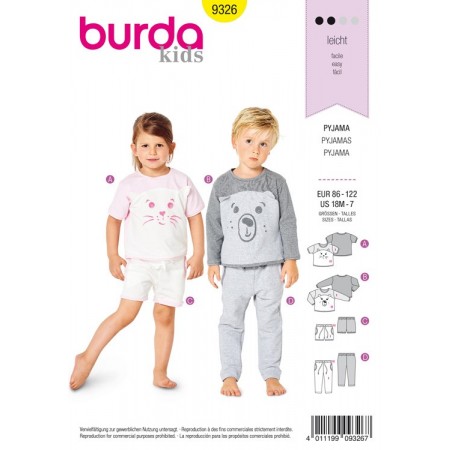 Patron Burda 9326 - Pyjama pour enfant