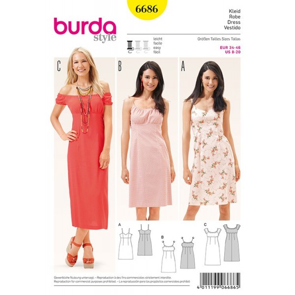 Patron Burda 6686 - Robe encolure Carmen