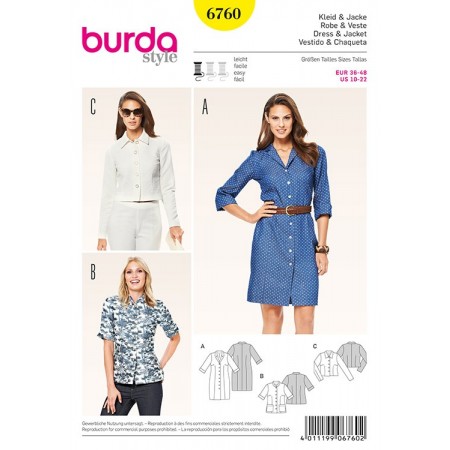 Patron Burda 6760 - Robe chemisier boutonnée - Veste courte