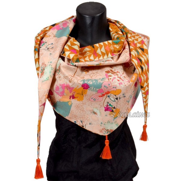 Kit de couture : Chèche Art Gallery triangles ocre fleuris