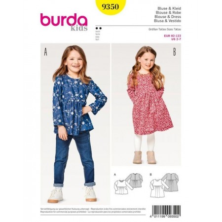 Patron Burda 9350 - Robe foncée pour petite fille