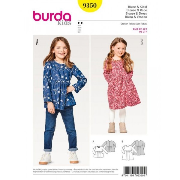 Patron Burda 9350 - Robe foncée pour petite fille