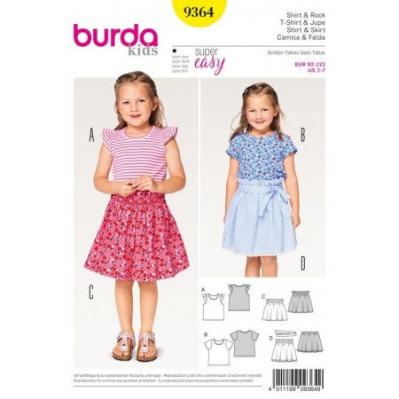 Patron Burda 9364 - Tee-shirt à manches ailettes pour enfant