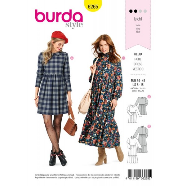 Patron Burda 6265 - Robe col claudine