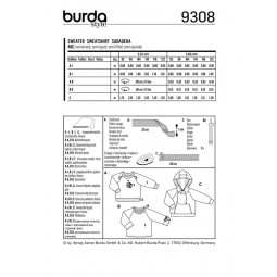 Patron Burda 9308 - Sweat-shirt à capuche enfant