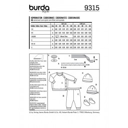 Patron Burda 9315 - Bonnet, pantalon et veste sweat bébé