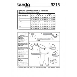 Patron Burda 9315 - Bonnet, pantalon et veste sweat bébé