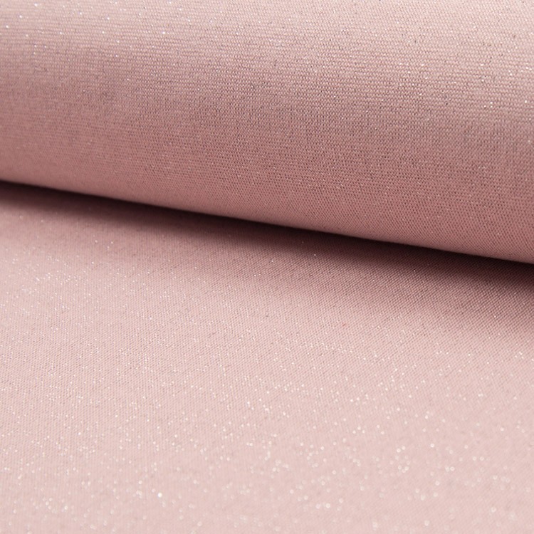 Tissu Bord-côte - Rose paillettes argent