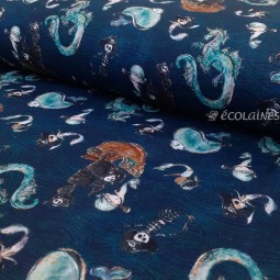 Tissu double gaze de coton Bio La Panda Love Fabrics - Merboy sea