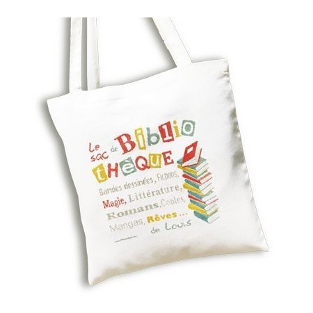 Fiche de broderie Lilipoints : Tote bag Le sac de bibliothèque