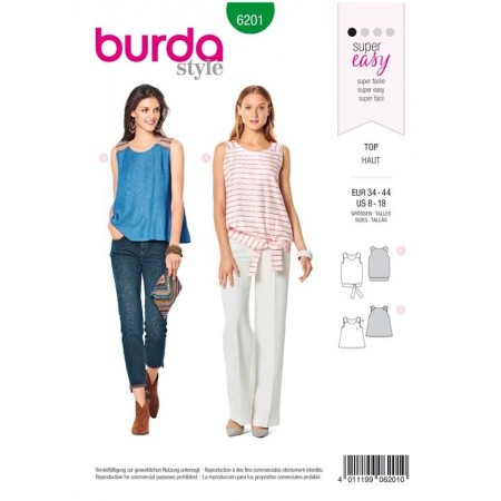 Patron Burda 6201 - Top trapèze femme col rond