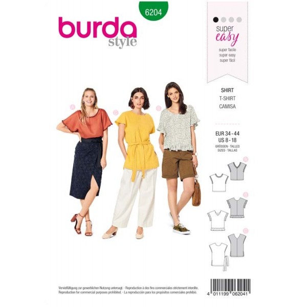 Patron Burda 6204 - T-shirt blouse femme réversible