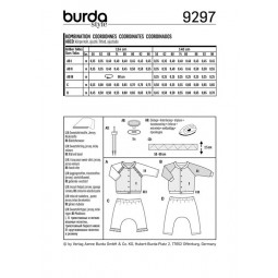 Patron Burda 9297 Ensemble bébés : Veste sweat-shirt et pantalon élastique