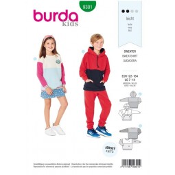 Patron Burda 9301 - Sweat-shirt - hoodie enfant avec ou sans capuche