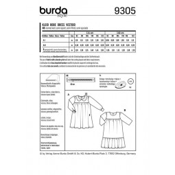 Patron Burda 9305 - Robe filles trapèze col Claudine & volant de jupe