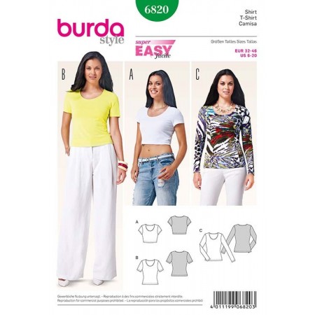 Patron Burda 6820 - T-shirt simple encolure ronde