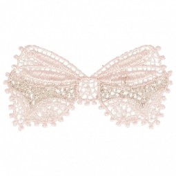 Écusson thermocollant - Noeud dentelle rose clair
