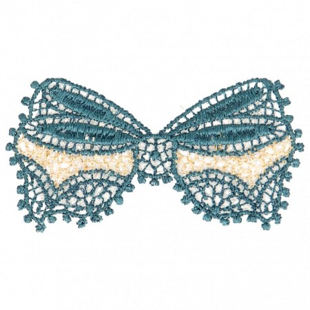 Écusson thermocollant - Noeud dentelle bleu canard