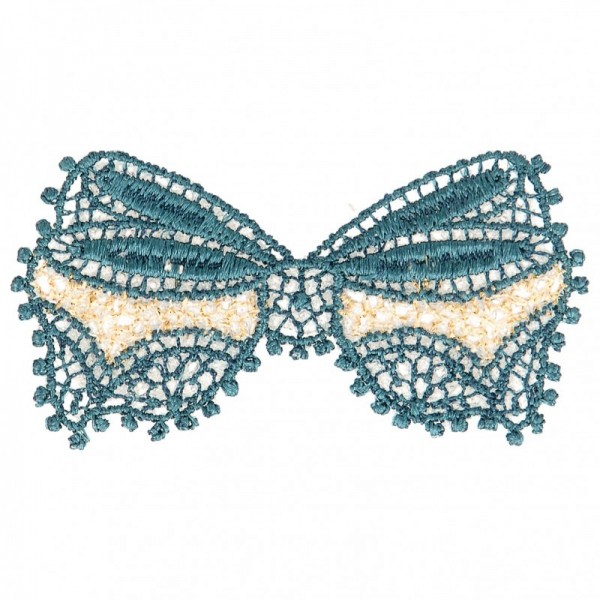Écusson thermocollant - Noeud dentelle bleu canard