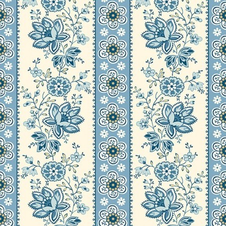 Tissu Fantaisie - Perfect union - Bandes fleuries bleues